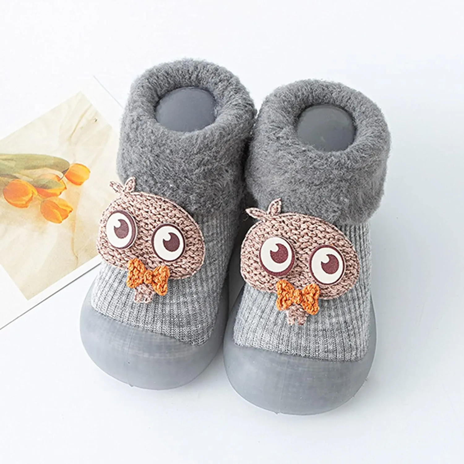 Girls Water Shoes, Kids Toddler Baby Boys Girls Solid Warm Knit Soft Sole Rubber Shoes Socks Slipper Stocking