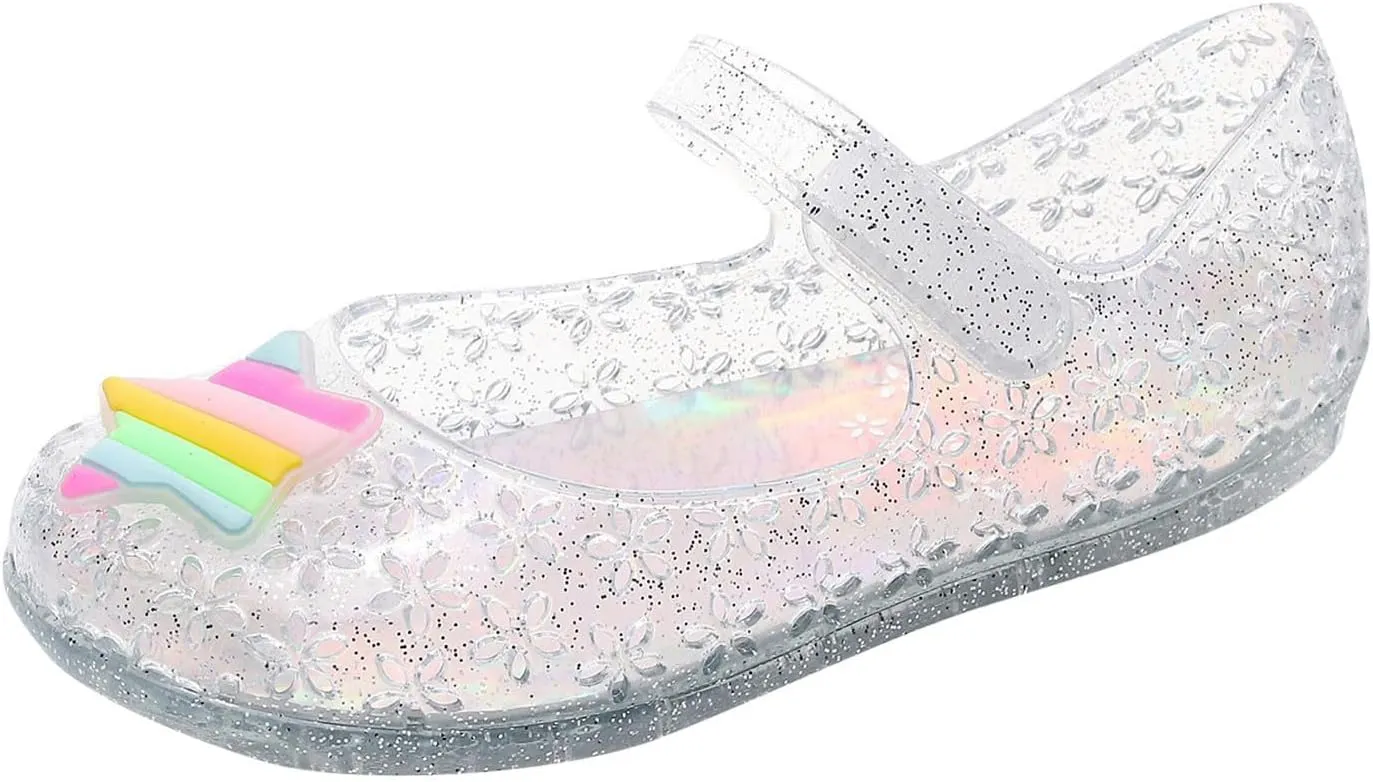 Glitter Jelly Sandals for Little Girls Kids Toddler Closed Toe Dance Party Star Mary Jane Shoes Summer Casual Flats