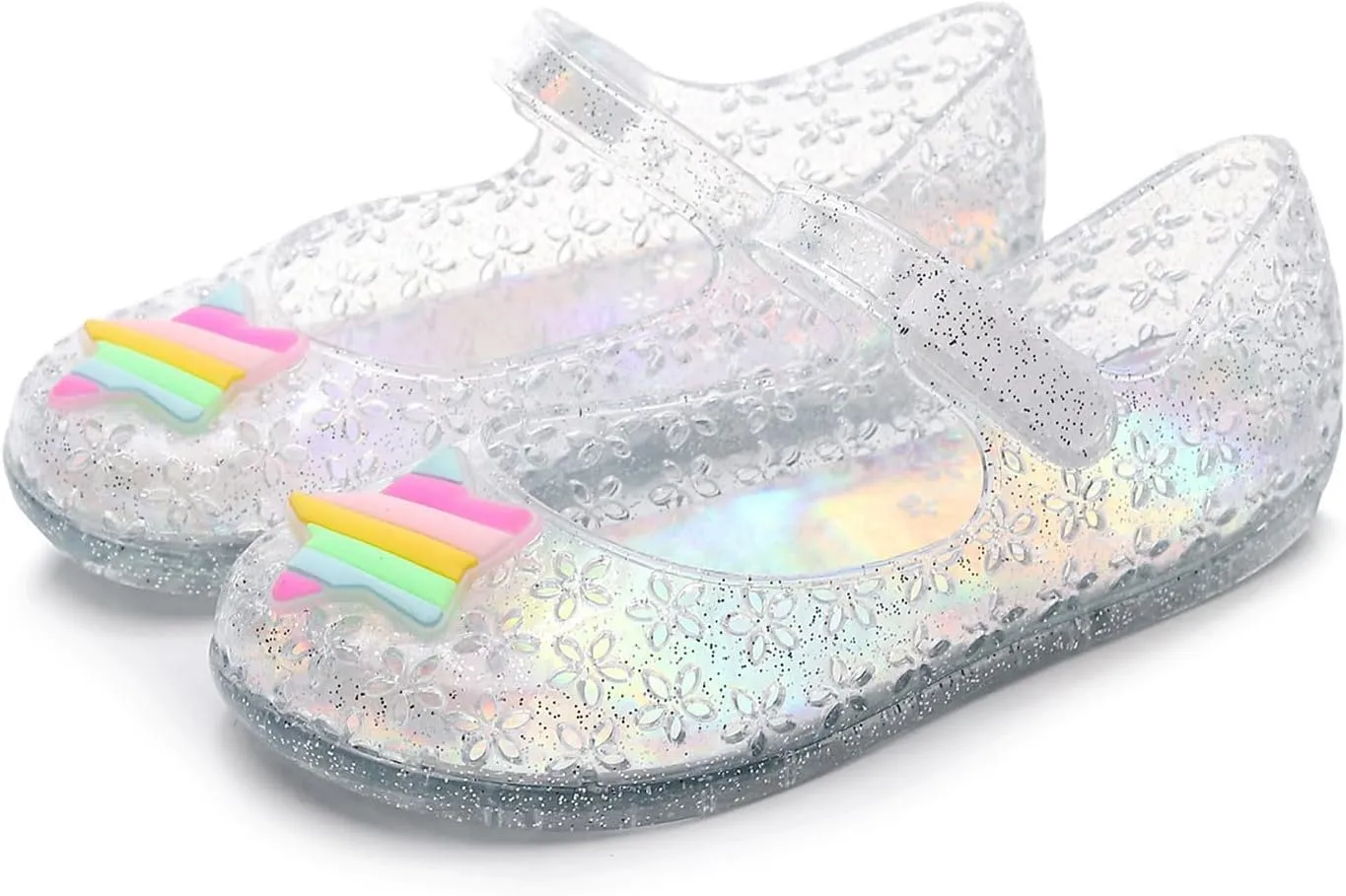 Glitter Jelly Sandals for Little Girls Kids Toddler Closed Toe Dance Party Star Mary Jane Shoes Summer Casual Flats
