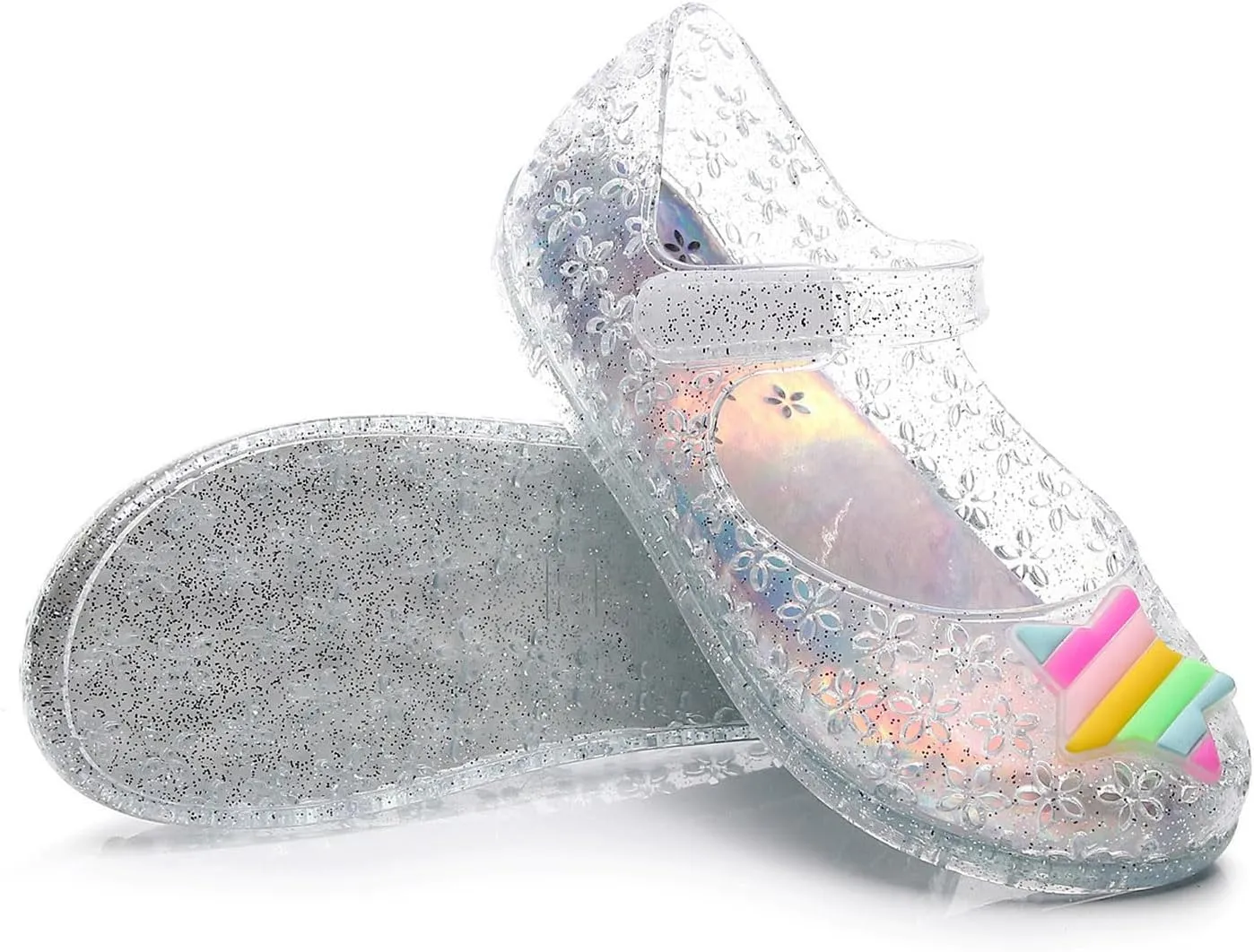 Glitter Jelly Sandals for Little Girls Kids Toddler Closed Toe Dance Party Star Mary Jane Shoes Summer Casual Flats