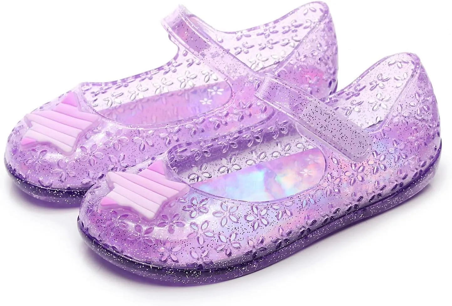 Glitter Jelly Sandals for Little Girls Kids Toddler Closed Toe Dance Party Star Mary Jane Shoes Summer Casual Flats