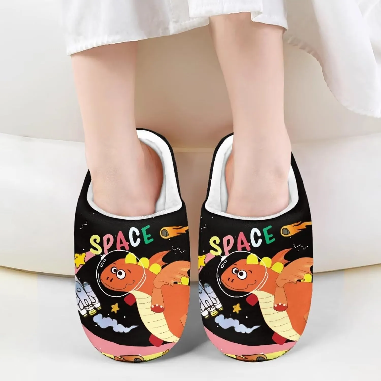 Howilath Boys Girls Warm Slippers Animals Print Kids Winter Indoor Household Shoes