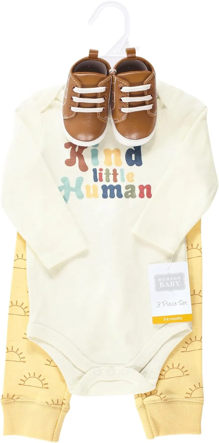 Hudson Baby Unisex Baby Cotton Bodysuit, Pant and Shoe Set