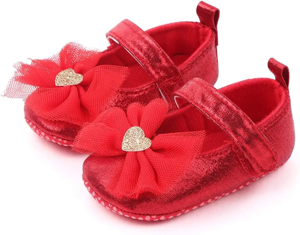 Infant Baby Girl Shoes Non-Slip Rubber Sole Soft Leather with Bowknot Mary Jane Shoes Flats Toddler First Walkers 0-18 Months