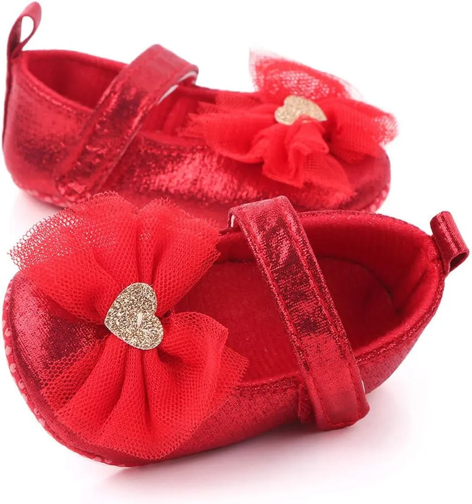 Infant Baby Girl Shoes Non-Slip Rubber Sole Soft Leather with Bowknot Mary Jane Shoes Flats Toddler First Walkers 0-18 Months