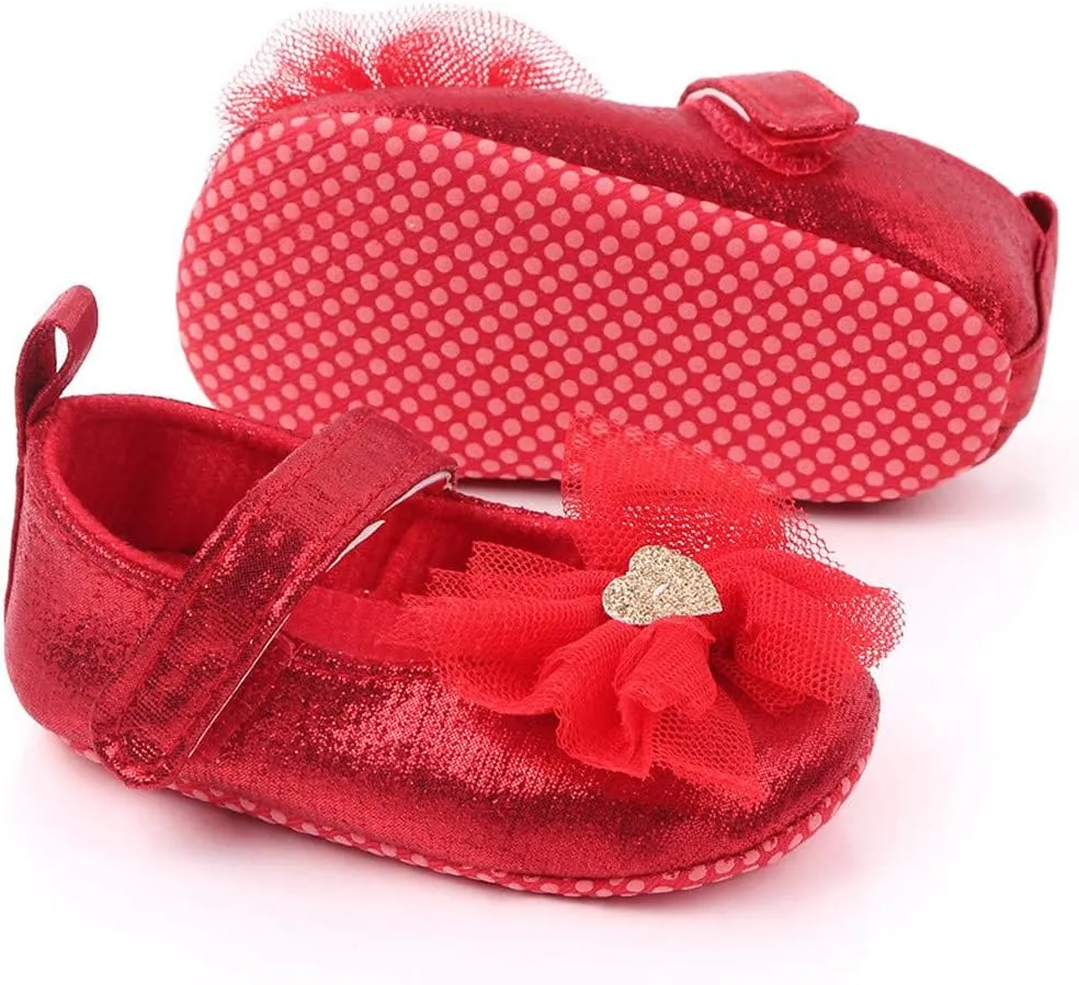 Infant Baby Girl Shoes Non-Slip Rubber Sole Soft Leather with Bowknot Mary Jane Shoes Flats Toddler First Walkers 0-18 Months