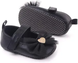 Infant Baby Girl Shoes Non-Slip Rubber Sole Soft Leather with Bowknot Mary Jane Shoes Flats Toddler First Walkers 0-18 Months