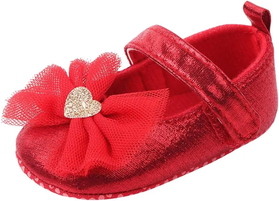 Infant Baby Girl Shoes Non-Slip Rubber Sole Soft Leather with Bowknot Mary Jane Shoes Flats Toddler First Walkers 0-18 Months