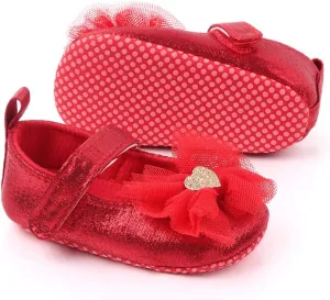 Infant Baby Girl Shoes Non-Slip Rubber Sole Soft Leather with Bowknot Mary Jane Shoes Flats Toddler First Walkers 0-18 Months