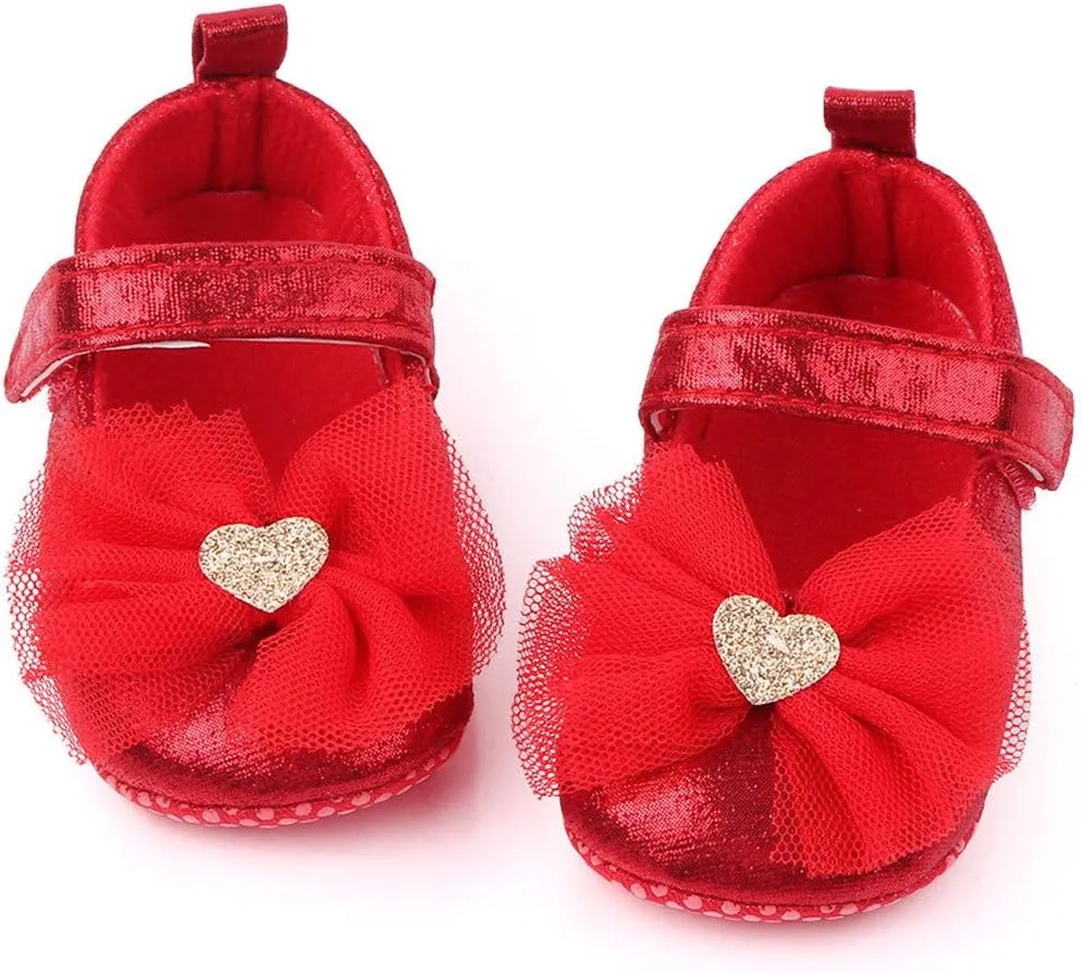 Infant Baby Girl Shoes Non-Slip Rubber Sole Soft Leather with Bowknot Mary Jane Shoes Flats Toddler First Walkers 0-18 Months