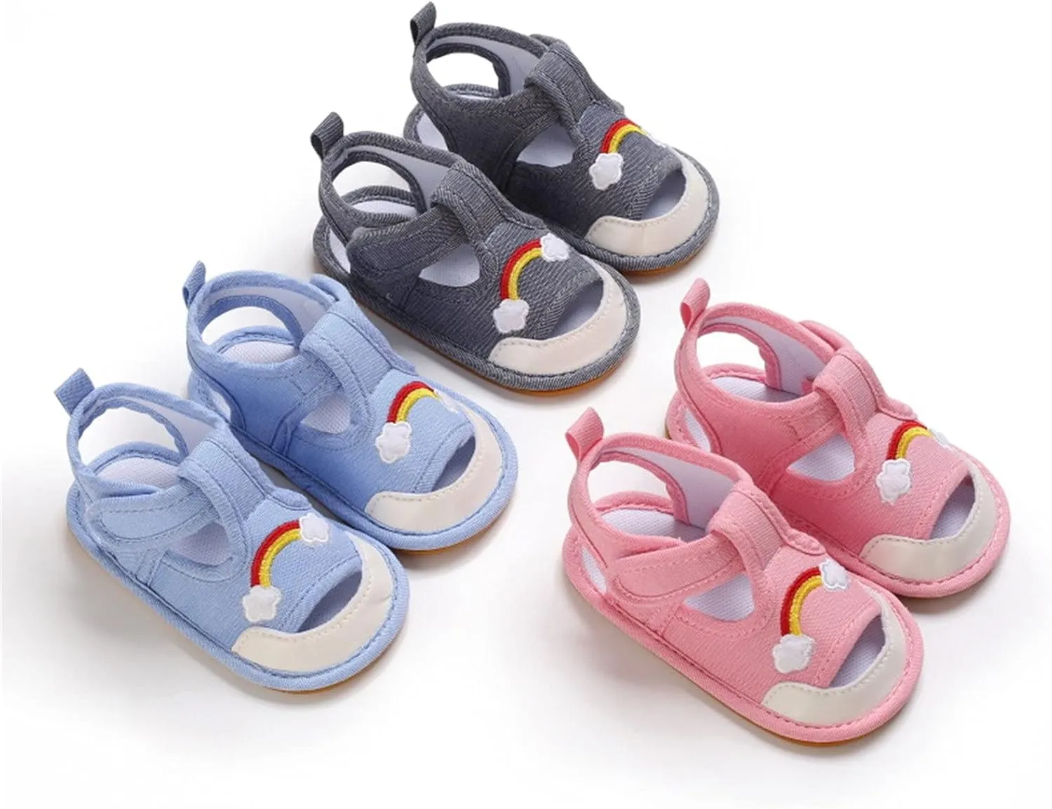 Infant Baby Girls Boys Rainbow Sandals Summer Soft Anti-Slip Rubber Sole Outdoor Crib Shoes Toddler Flats Shoes (Sky Blue-02#e, 6-12 Months)