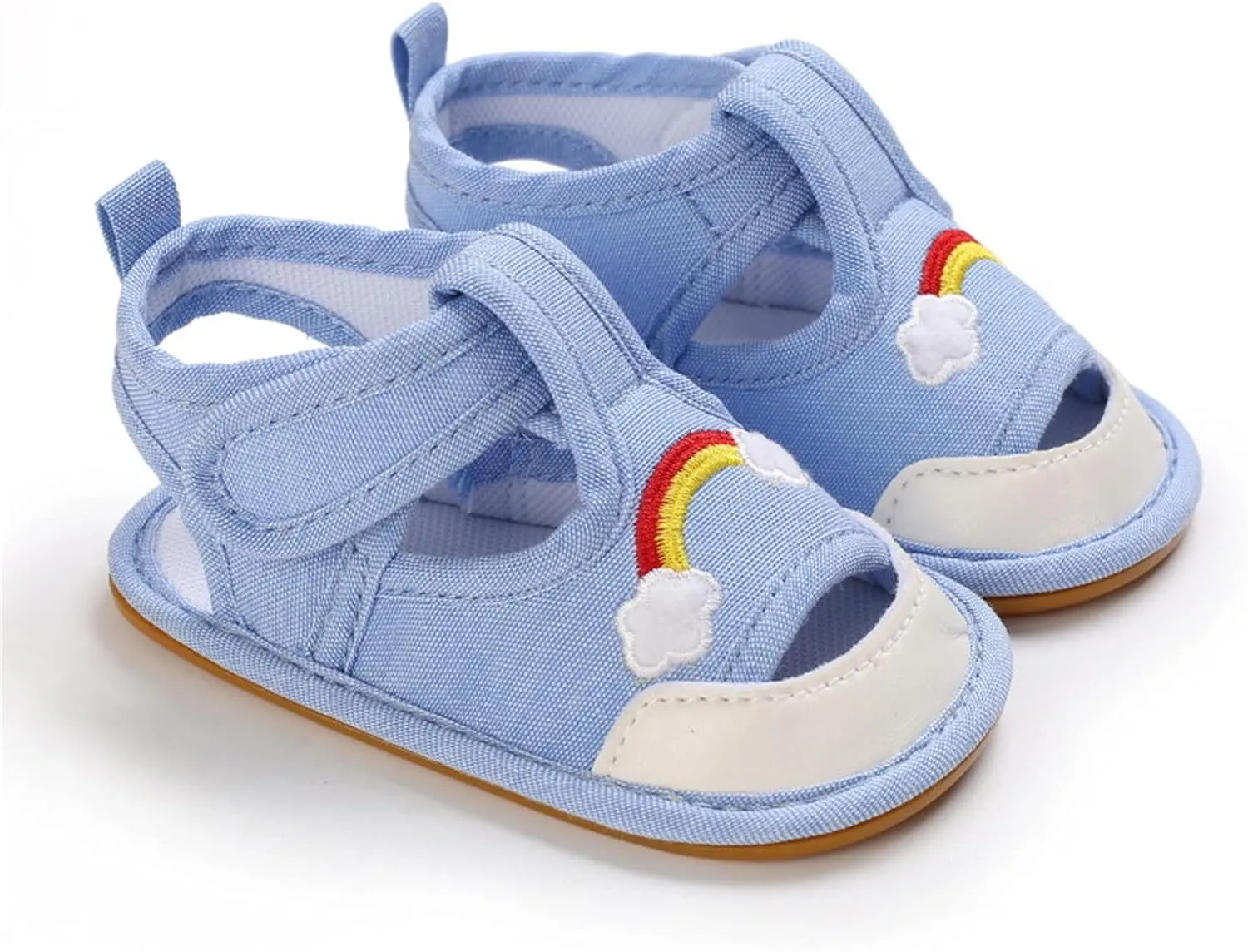 Infant Baby Girls Boys Rainbow Sandals Summer Soft Anti-Slip Rubber Sole Outdoor Crib Shoes Toddler Flats Shoes (Sky Blue-02#e, 6-12 Months)