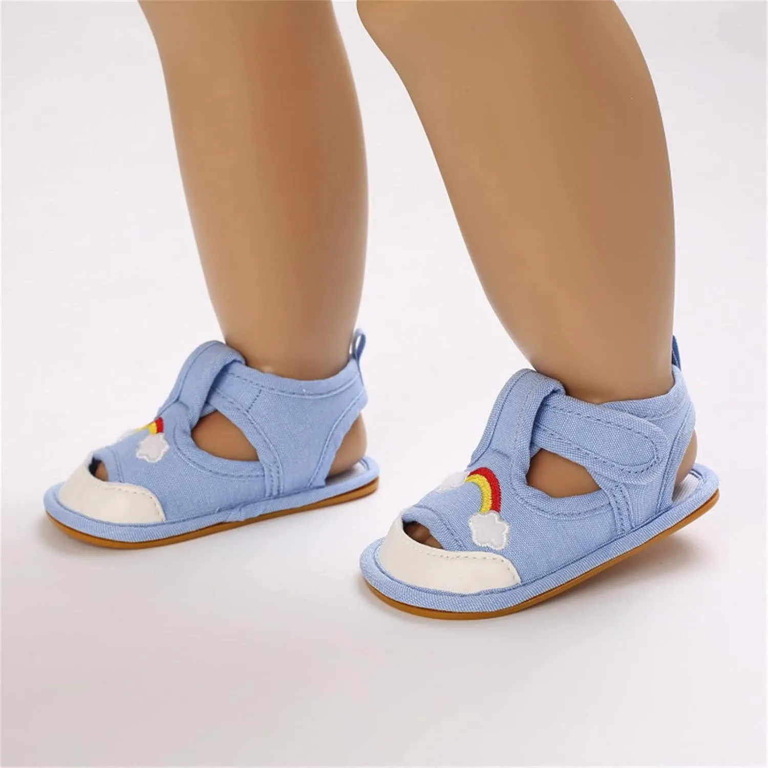 Infant Baby Girls Boys Rainbow Sandals Summer Soft Anti-Slip Rubber Sole Outdoor Crib Shoes Toddler Flats Shoes (Sky Blue-02#e, 6-12 Months)