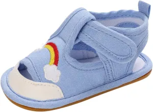 Infant Baby Girls Boys Rainbow Sandals Summer Soft Anti-Slip Rubber Sole Outdoor Crib Shoes Toddler Flats Shoes (Sky Blue-02#e, 6-12 Months)