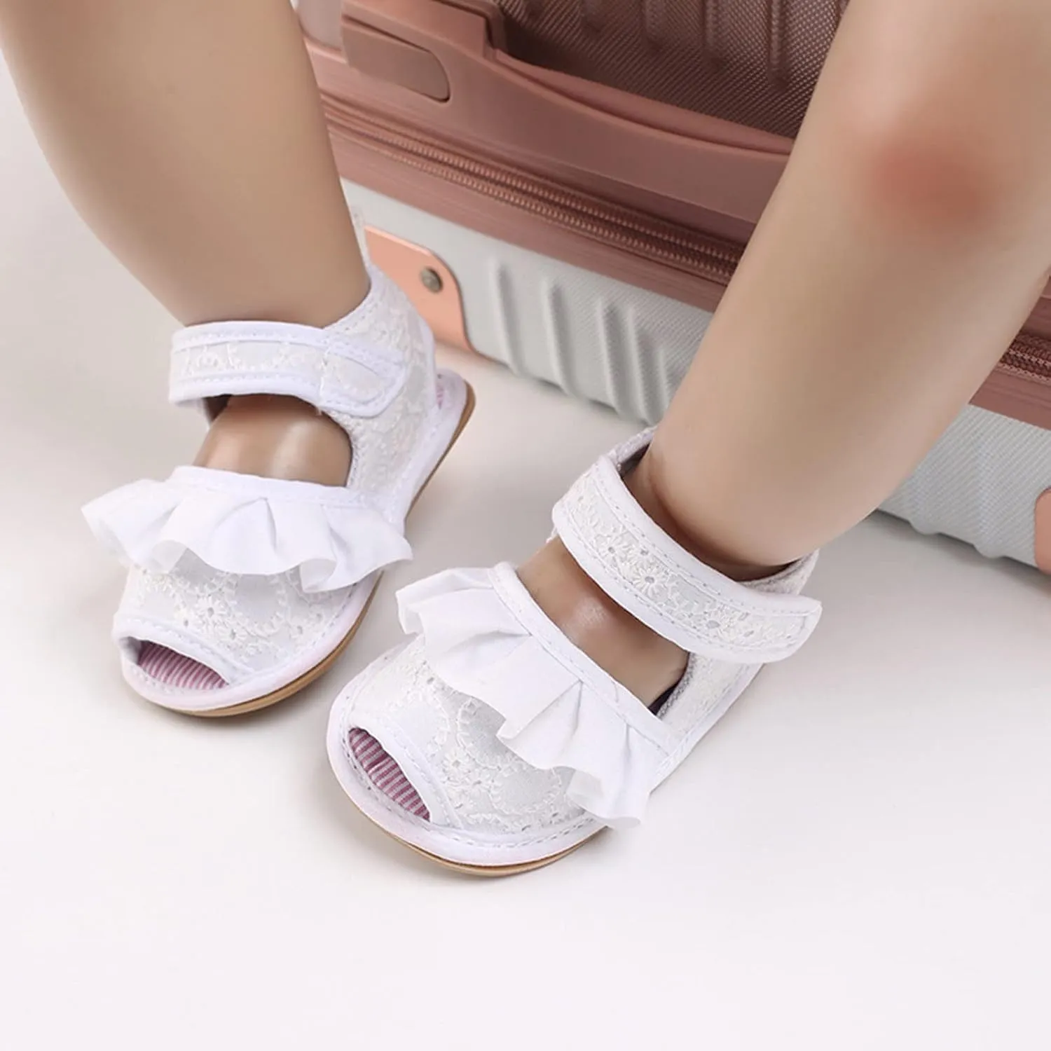 Infant Baby Girls Ruffle Sandals Toddler First Walking Soft Sole Anti-Slip Open Toe Breathable Lightweight Sandals