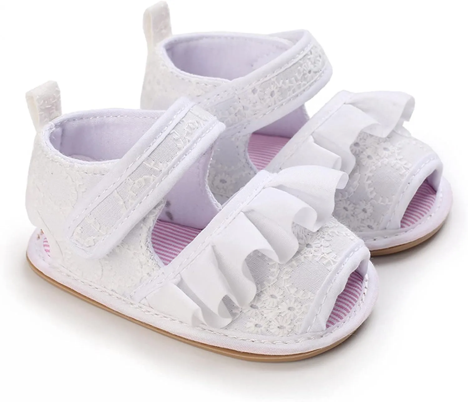 Infant Baby Girls Ruffle Sandals Toddler First Walking Soft Sole Anti-Slip Open Toe Breathable Lightweight Sandals