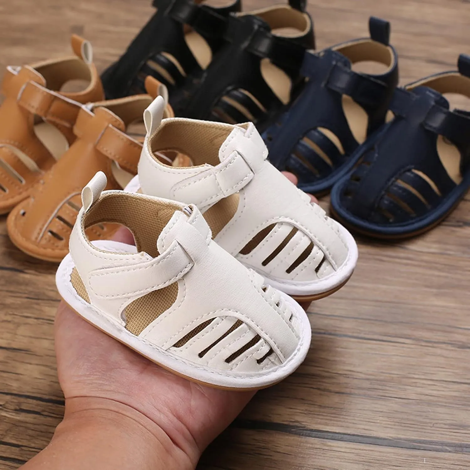 Infant Baby Girls Sandals Solid PU Leather Soft Anti-Slip Rubber Sole Toddler Breathable First Walkers Crib Shoes