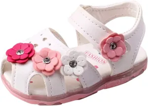 Infant Baby Girls Sandals with LED Luminous Shoes Flower Soft Rubber Sole Anti-Slip Toddler Flats First Walkers Shoes