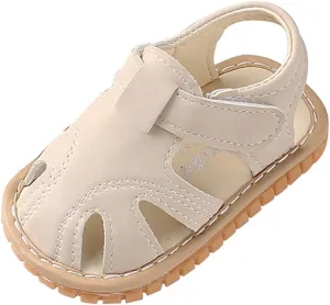 Infant Baby Girls Sandals with Princess Dress First Walker Shoes Soft Sole Shoes Newborn Roman Shoes (Beige-02#E, 6-9Months)