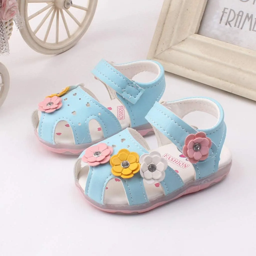 Infant Baby Girls Summer LED Luminous Sandals Wedding Flats Shoes Newborn Toddler Soft Non-Slip Sole Crib Shoes (Blue-06#A, 0-3Months)