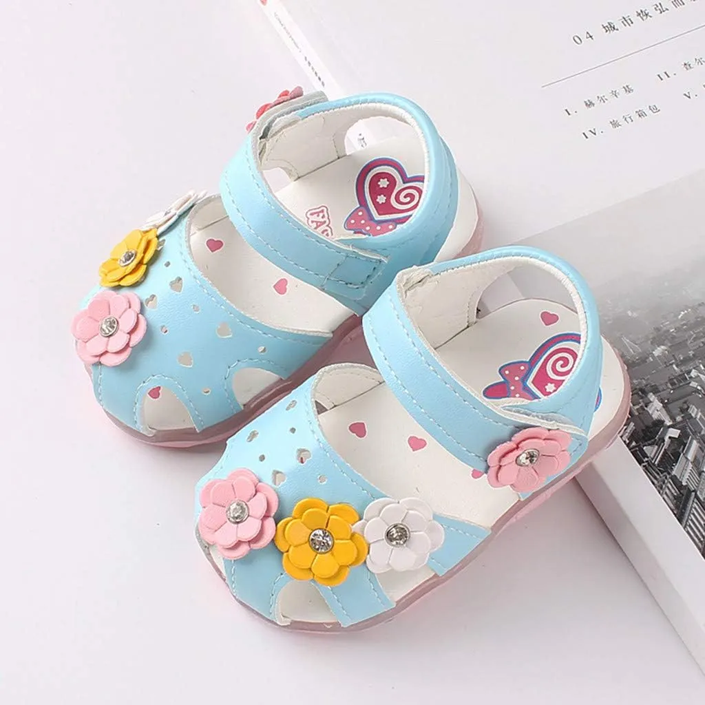 Infant Baby Girls Summer LED Luminous Sandals Wedding Flats Shoes Newborn Toddler Soft Non-Slip Sole Crib Shoes (Blue-06#A, 0-3Months)
