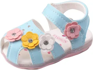 Infant Baby Girls Summer LED Luminous Sandals Wedding Flats Shoes Newborn Toddler Soft Non-Slip Sole Crib Shoes (Blue-06#A, 0-3Months)