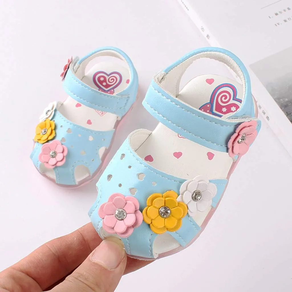 Infant Baby Girls Summer LED Luminous Sandals Wedding Flats Shoes Newborn Toddler Soft Non-Slip Sole Crib Shoes (Blue-06#A, 0-3Months)