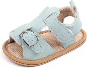 Infant Baby PU Leather Sandals Crib Shoes Toddler Buckle Flower Soft Rubber Sole Dress Flats First Walker Shoes