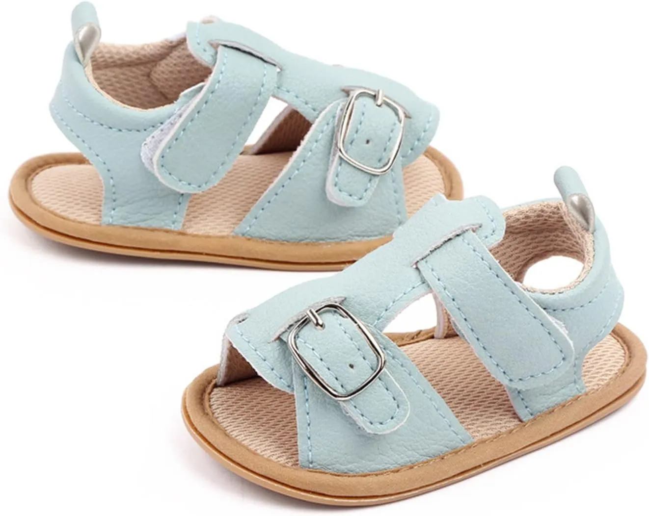 Infant Baby PU Leather Sandals Crib Shoes Toddler Buckle Flower Soft Rubber Sole Dress Flats First Walker Shoes