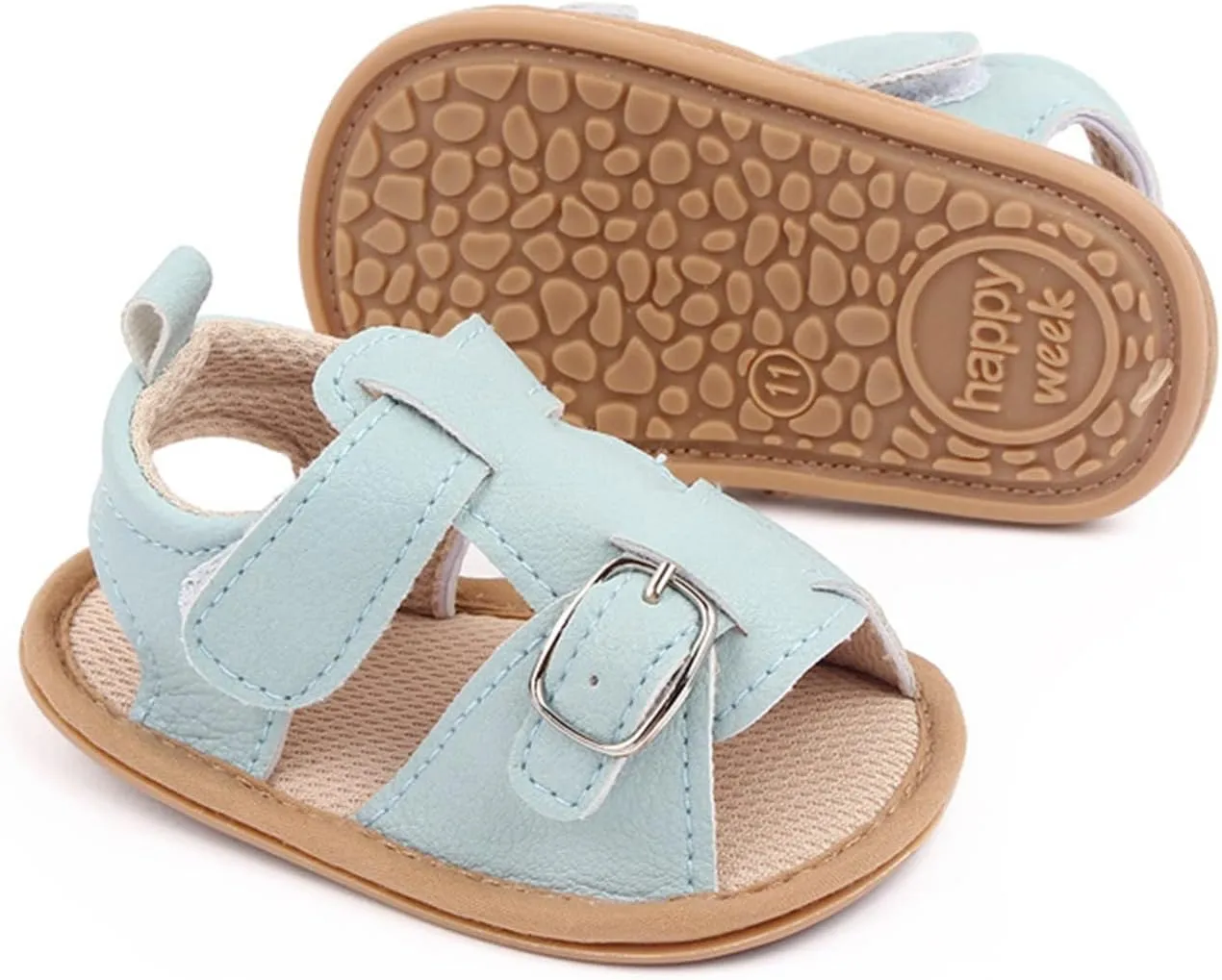 Infant Baby PU Leather Sandals Crib Shoes Toddler Buckle Flower Soft Rubber Sole Dress Flats First Walker Shoes