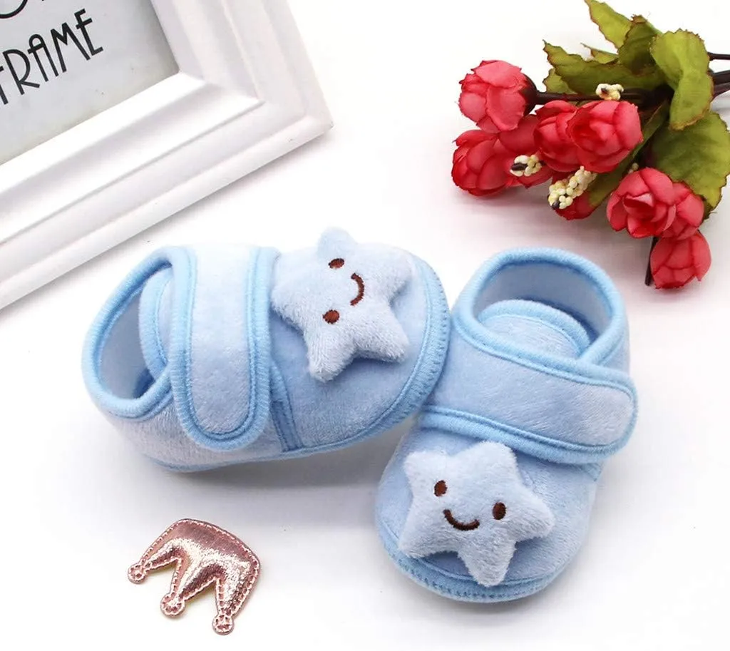 Infant Newborn Baby Girls Plush Stars Cloud Winter Boots Soft Sole Warm Shoes for Toddler 0-18Months (Blue, 12-18 M)