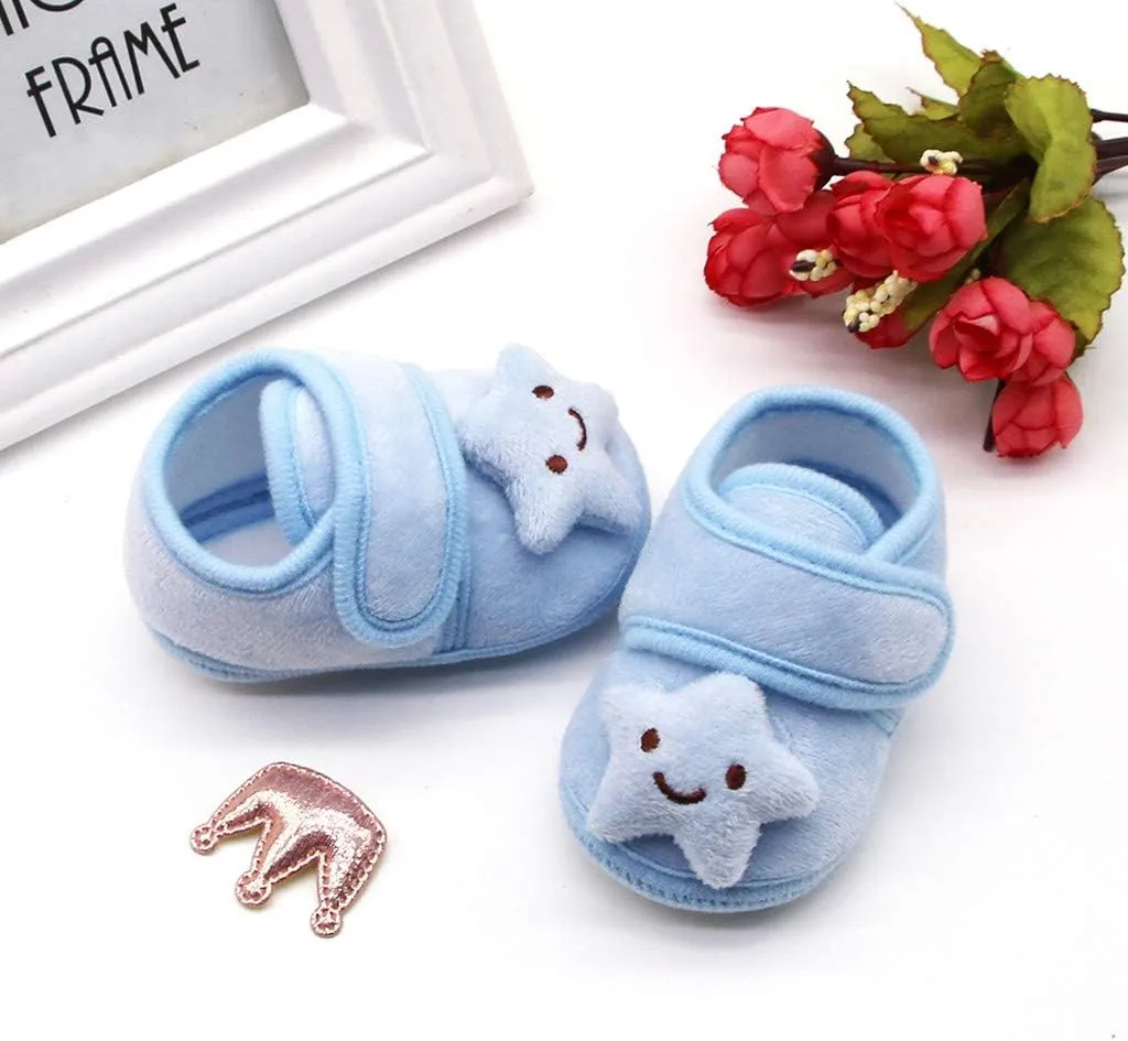 Infant Newborn Baby Girls Plush Stars Cloud Winter Boots Soft Sole Warm Shoes for Toddler 0-18Months (Blue, 12-18 M)
