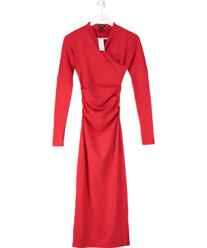 Karen Millen Red The Founder Asymmetric Neck Midi Dress UK XS