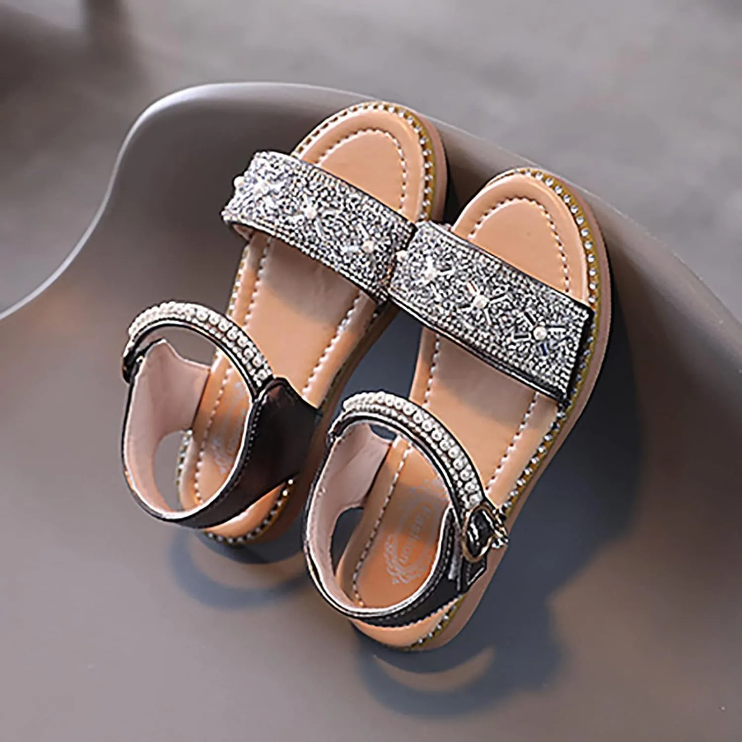 Kid Baby Girls Boys Child Shoes Summer Open Toe Rhinestone Sandals Soft Sole Anti Slip Shoes Princess (Bronze, 6 Infant)