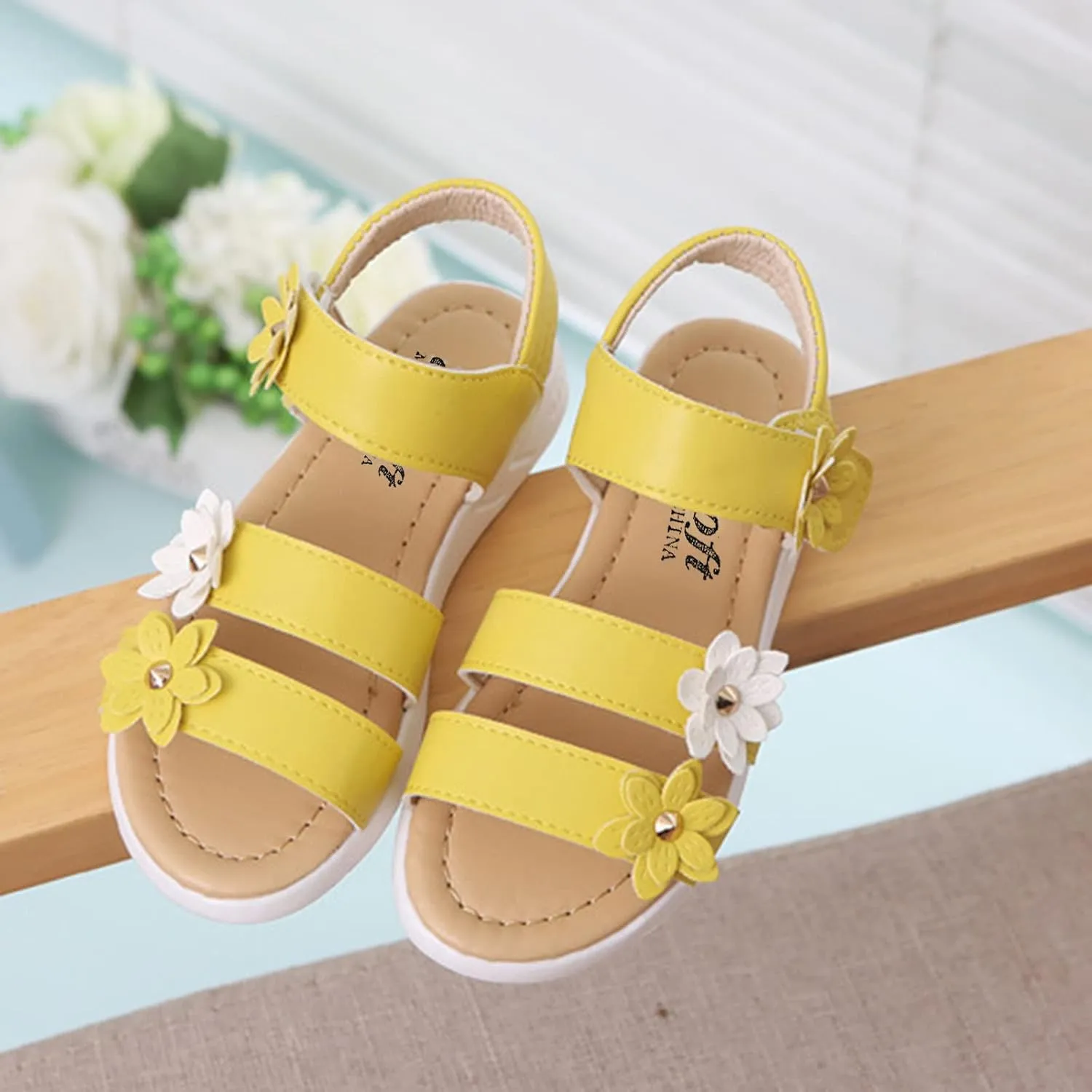 Kid Baby Girls Boys Child Shoes Summer Sandals Premium Soft Sole Non Slip Sandals Flower Princess (Yellow, 2.5-3 Years)