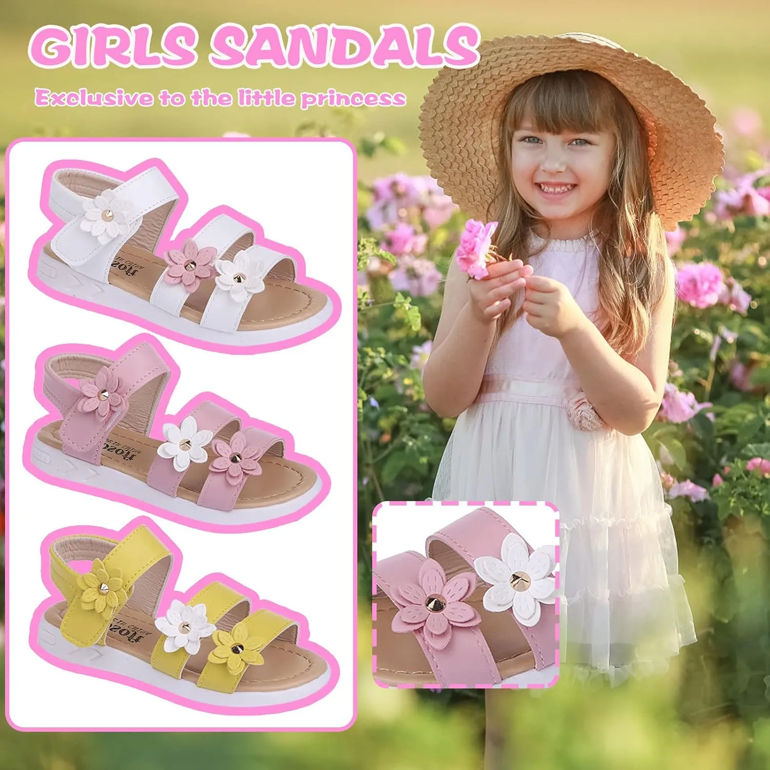 Kid Baby Girls Boys Child Shoes Summer Sandals Premium Soft Sole Non Slip Sandals Flower Princess (Yellow, 2.5-3 Years)