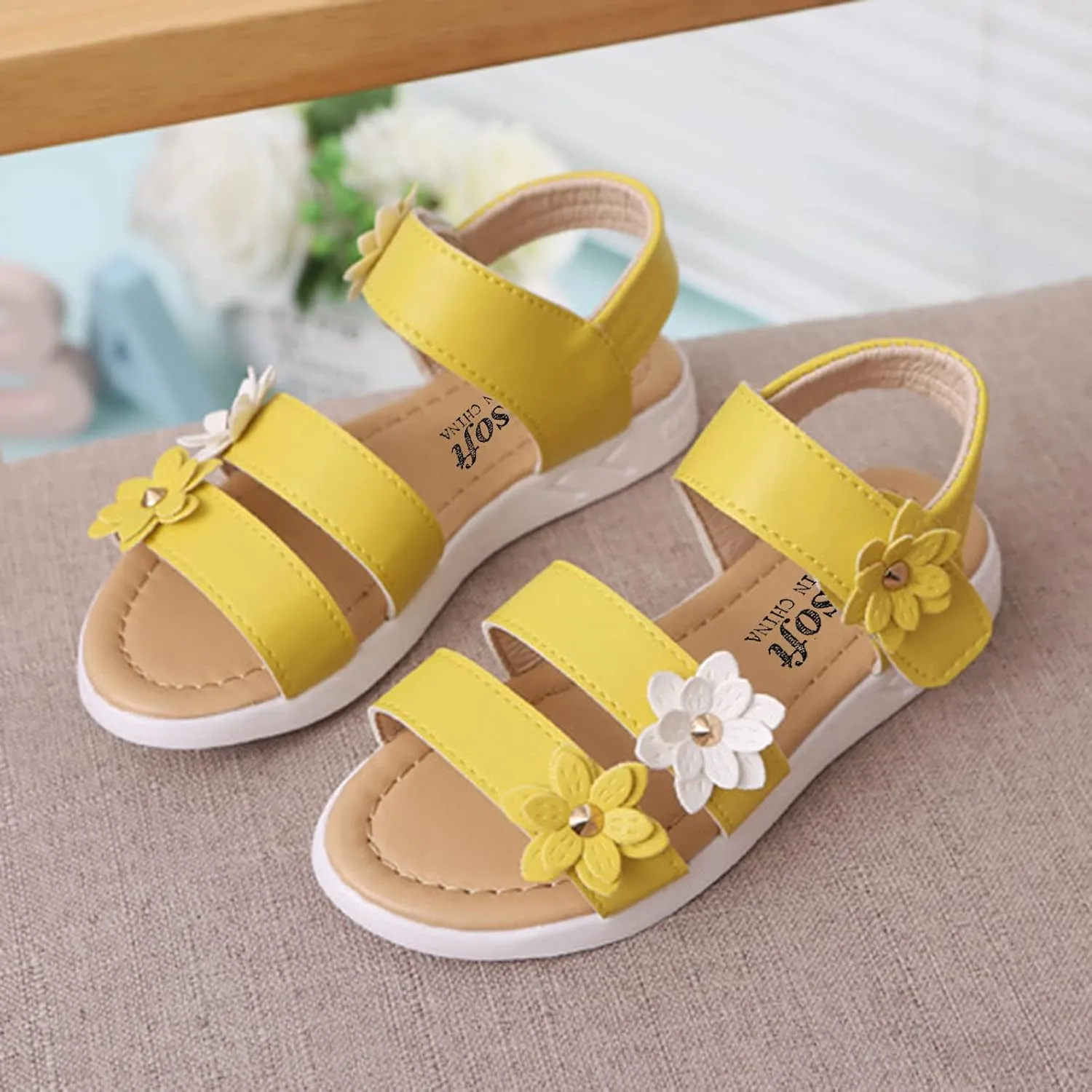 Kid Baby Girls Boys Child Shoes Summer Sandals Premium Soft Sole Non Slip Sandals Flower Princess (Yellow, 2.5-3 Years)