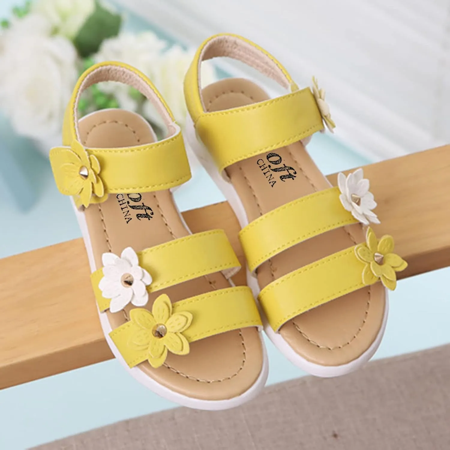 Kid Baby Girls Boys Child Shoes Summer Sandals Premium Soft Sole Non Slip Sandals Flower Princess (Yellow, 2.5-3 Years)