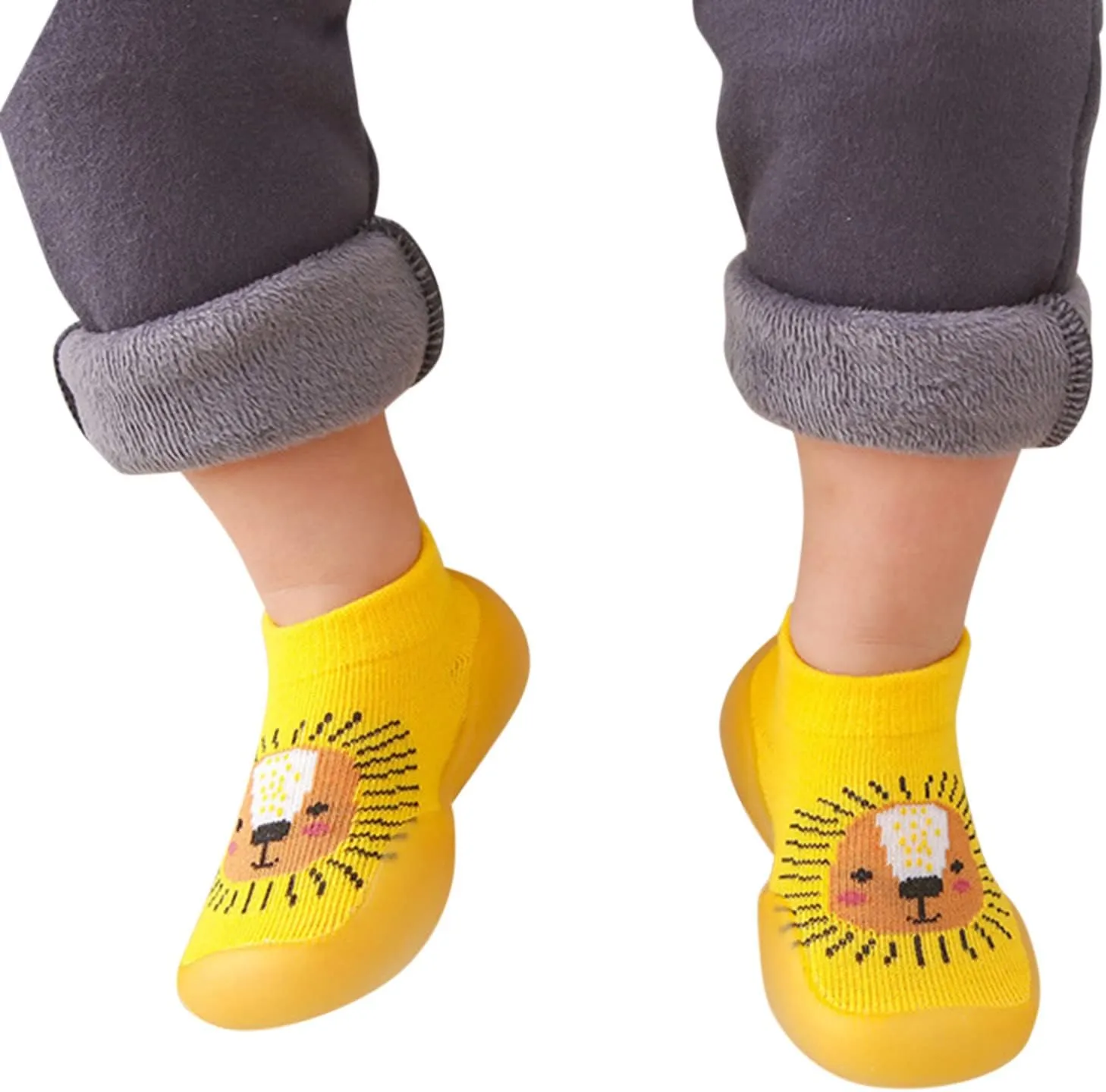 Kids Breathable Shoes Cute Stocking Shoes Boys Rubber Warm Kids Baby Sole Girls Socks Knit Slipper (Yellow, 3-6 Months)