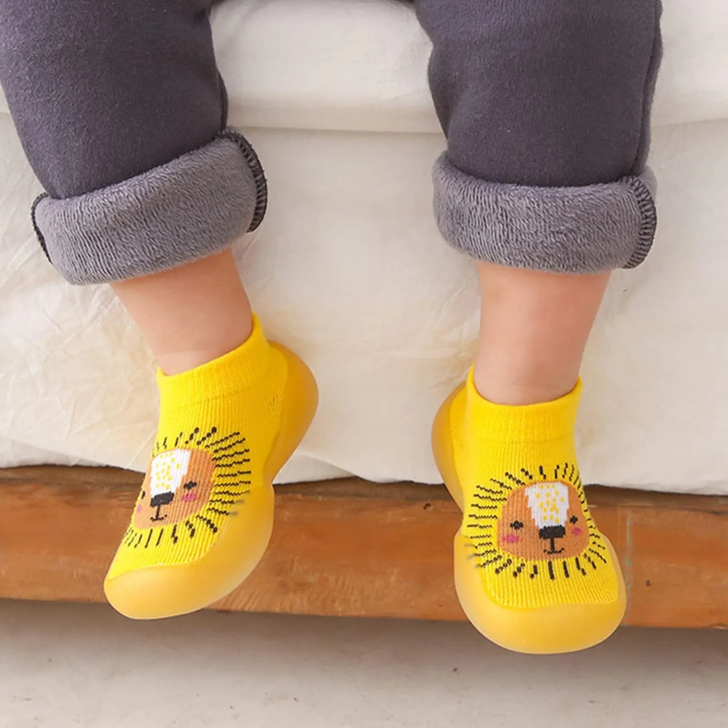 Kids Breathable Shoes Cute Stocking Shoes Boys Rubber Warm Kids Baby Sole Girls Socks Knit Slipper (Yellow, 3-6 Months)