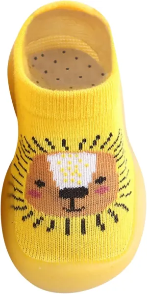 Kids Breathable Shoes Cute Stocking Shoes Boys Rubber Warm Kids Baby Sole Girls Socks Knit Slipper (Yellow, 3-6 Months)