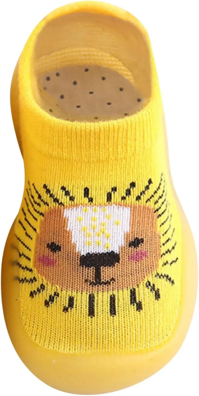 Kids Breathable Shoes Cute Stocking Shoes Boys Rubber Warm Kids Baby Sole Girls Socks Knit Slipper (Yellow, 3-6 Months)