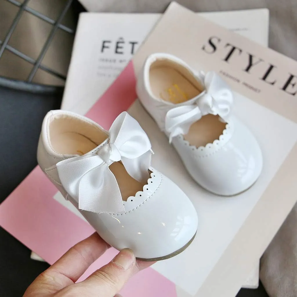 Kids Girls Leather Sneaker with Bows Toddler Baby Infant Newborn Soft Sole Ankle Flat Sport Shoes Outdoor Dance Shoes