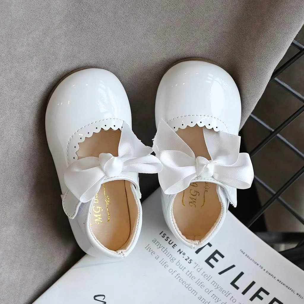 Kids Girls Leather Sneaker with Bows Toddler Baby Infant Newborn Soft Sole Ankle Flat Sport Shoes Outdoor Dance Shoes