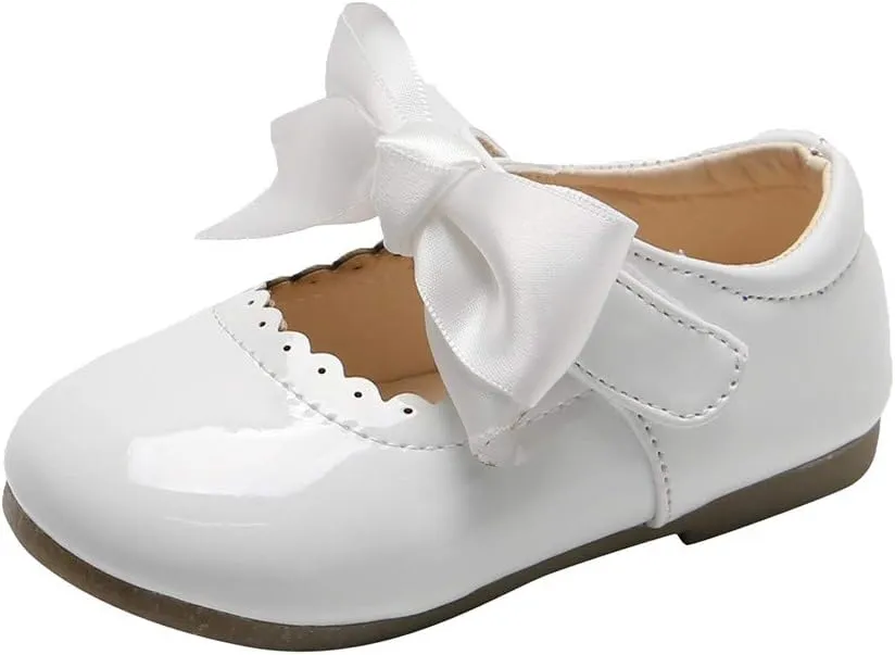 Kids Girls Leather Sneaker with Bows Toddler Baby Infant Newborn Soft Sole Ankle Flat Sport Shoes Outdoor Dance Shoes
