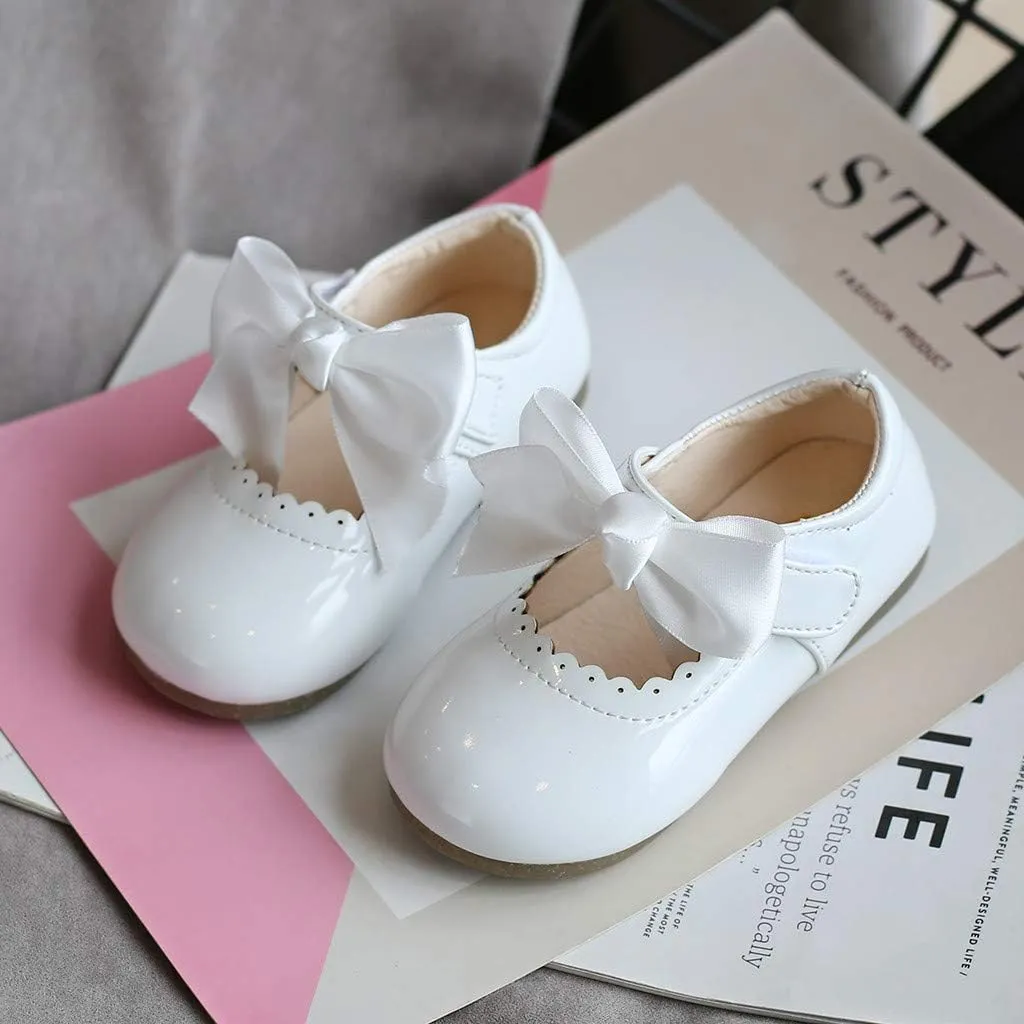 Kids Girls Leather Sneaker with Bows Toddler Baby Infant Newborn Soft Sole Ankle Flat Sport Shoes Outdoor Dance Shoes