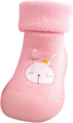 Kids Sole Baby Slipper Boys Stocking Girls Rubber Knit Warm Soft Solid Shoes Toddler Glitter Every Step (Pink, 18-19)