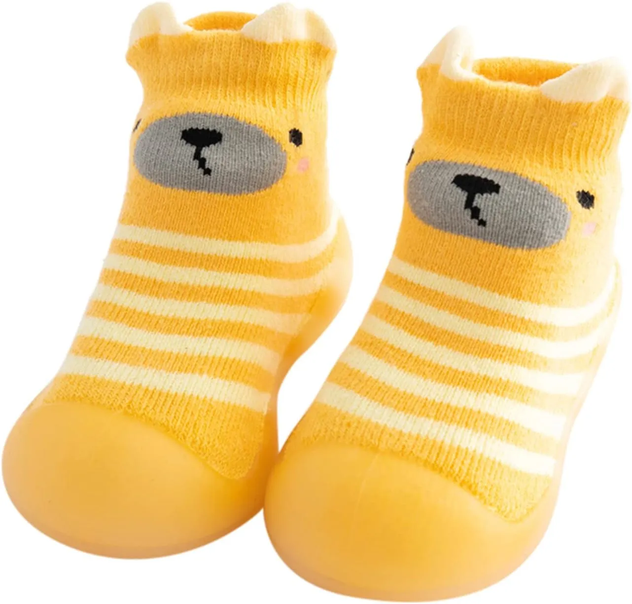 Kids Toddler Baby Boys Girls Solid Warm Knit Soft Sole Rubber Shoes Socks Toddler Daycare Slippers Boys (Yellow, 18)