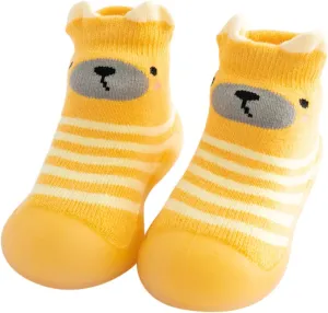 Kids Toddler Baby Boys Girls Solid Warm Knit Soft Sole Rubber Shoes Socks Toddler Daycare Slippers Boys (Yellow, 18)
