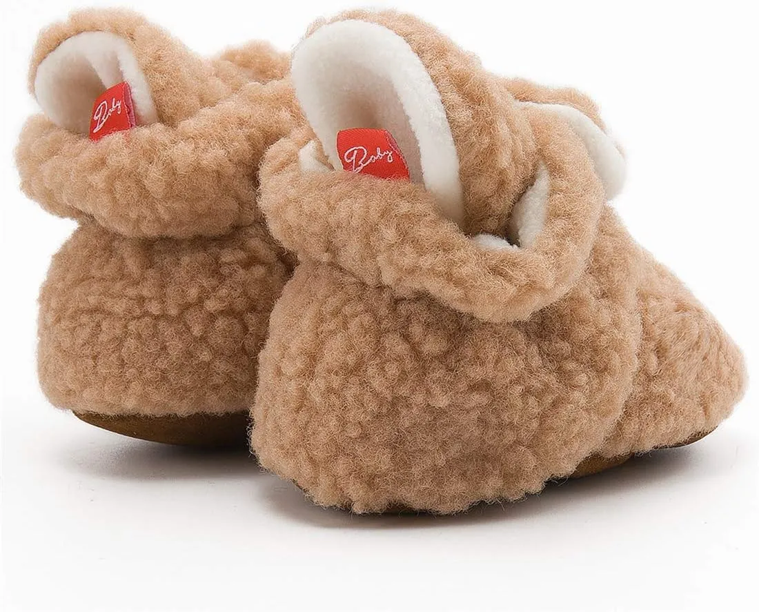 KIDSUN Newborn Infant Baby Boys Girls Fleece Booties Stay On Socks Soft Shoes Non Skid Winter Warm Christmas Slippers